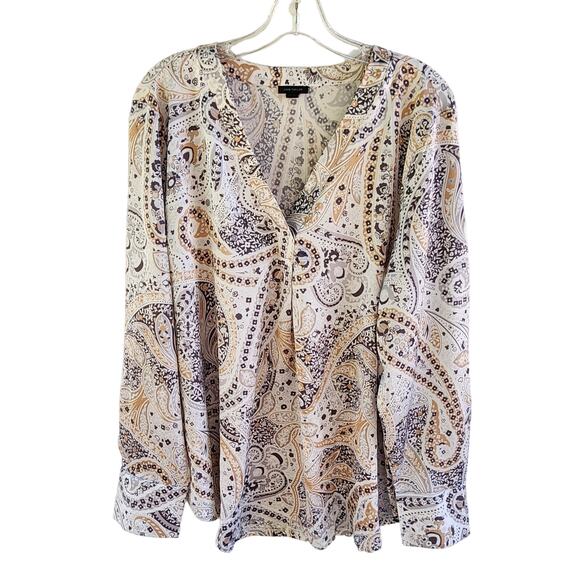 Ann Taylor Plus Size XXL Shimmer Paisley Mixed Media V-Neck Tunic Blouse - Picture 3 of 9